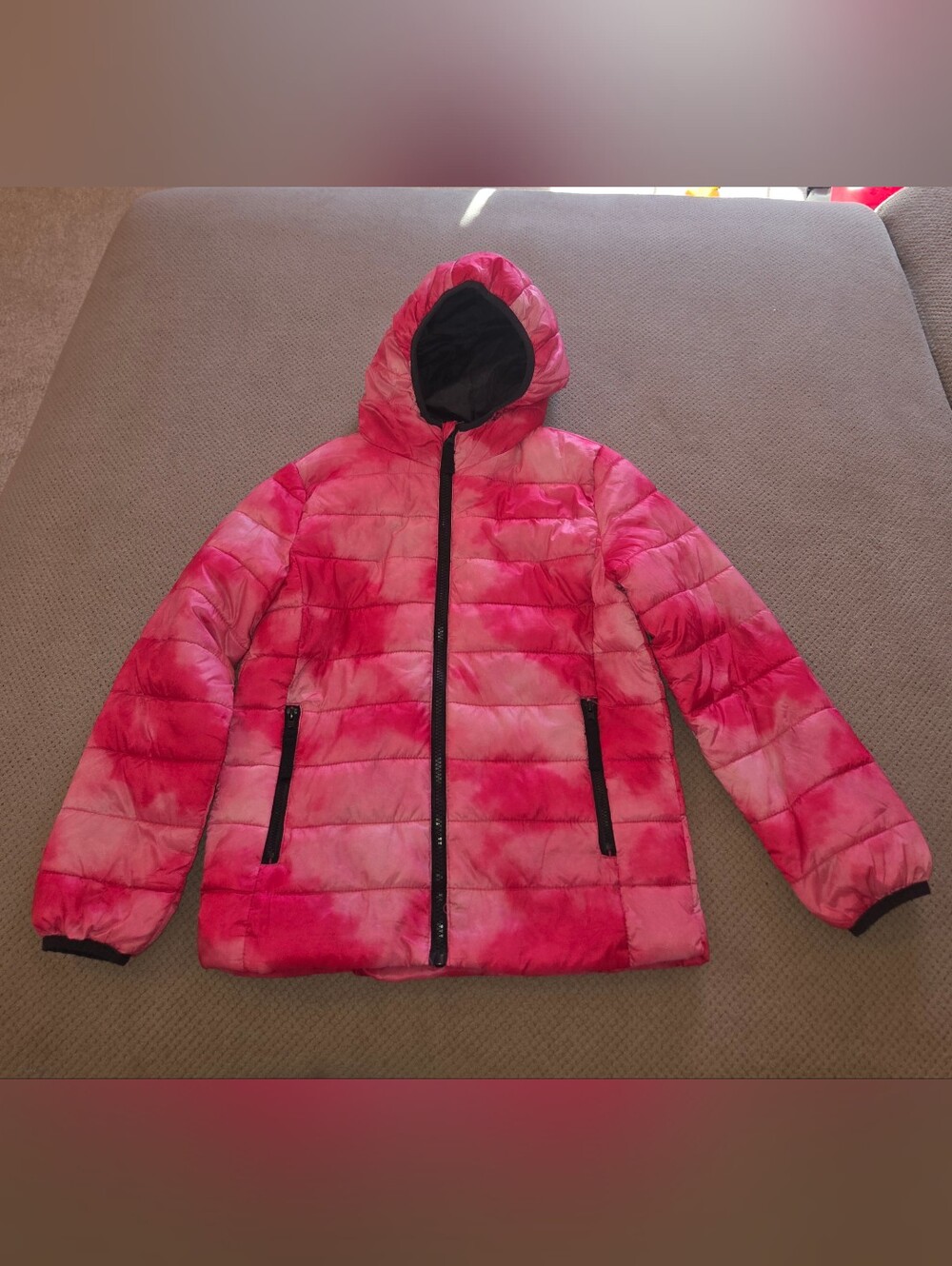 Thereabouts Girls Pink Tie Dye Hooded Packable Puffer Jacket Size S (8) coat